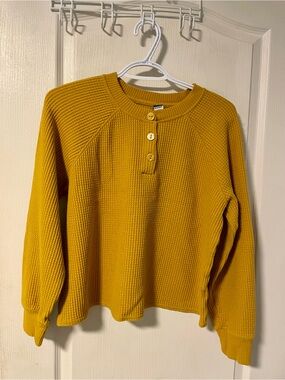 Old Navy Mustard Yellow Waffle Henley Sweatshirt